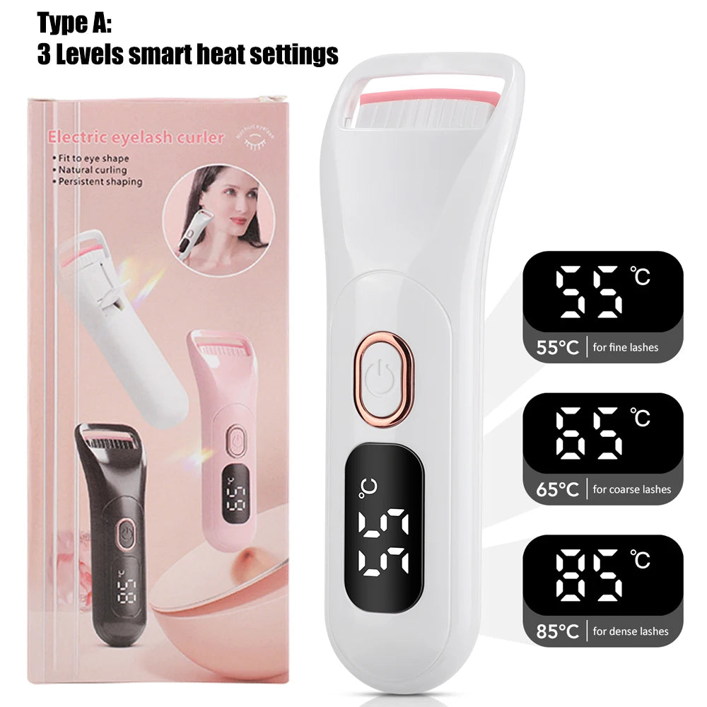 Electric Heated Eyelash Curler Rechargeable Digital Display 3 Heat Eyelash Curling Machine Long-Lasting Naturally Makeup Tool